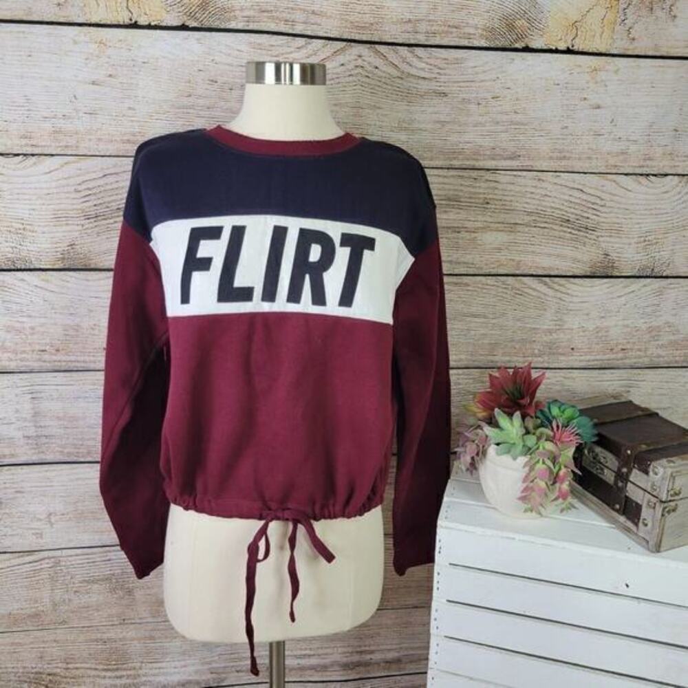 5/$25 Forever 21 Sweatshirt FLIRT Graphic Drawstring‎ Sweatshirt Medium